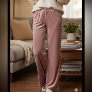 Soft Surroundings Wide Leg Soft Velour Pull On Pants Mauve High Rise M Cozy